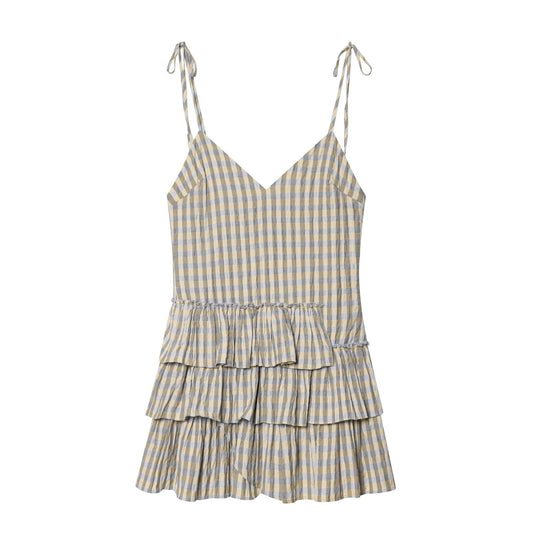 Summer Charm Grid Layered Mini Dress