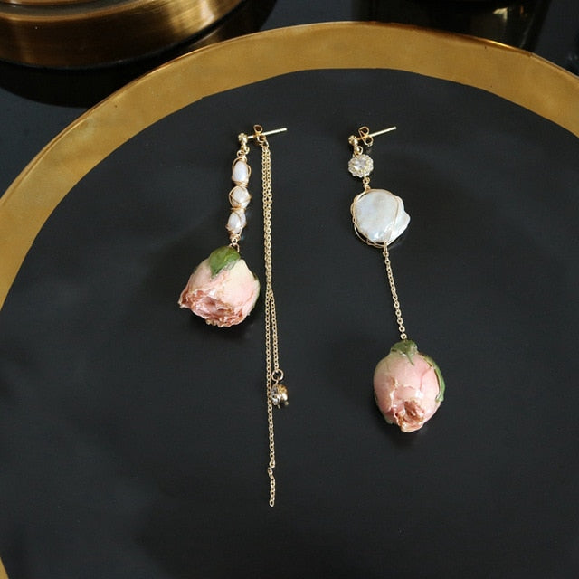 GLSEEVO Natural Fresh Water Baroque Pearl Dangle Earrings For Women Flower Drop Earrings Wedding Gifts Fine Jewellery