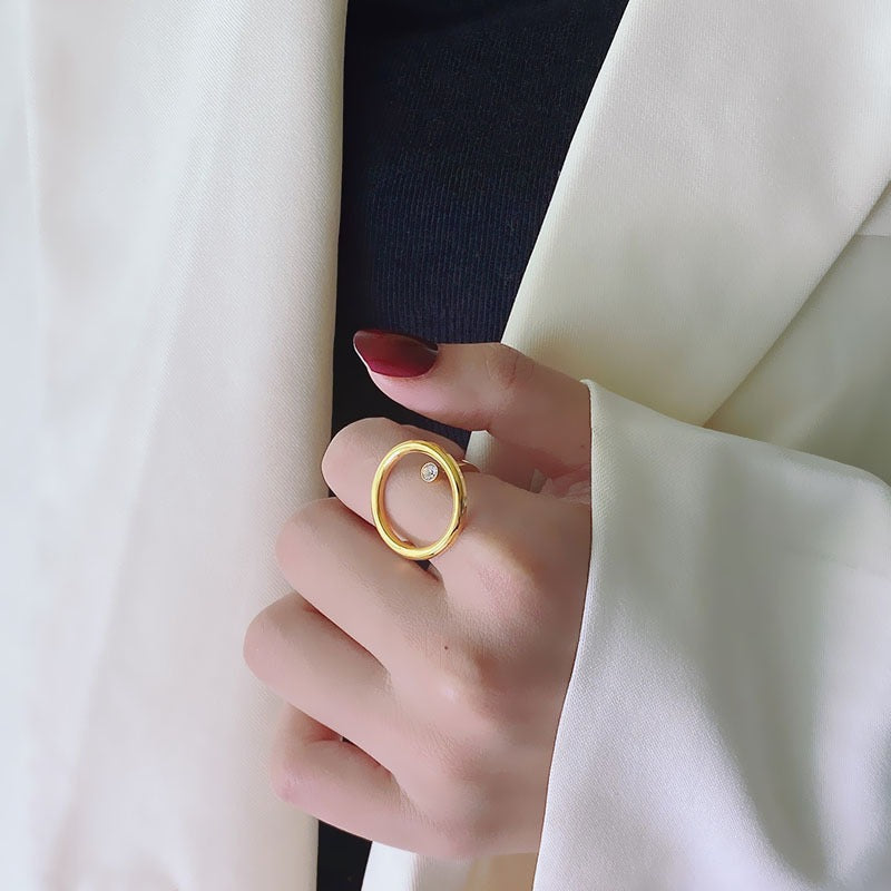 Minimalist Gold-Plated Rhinestone Circle Ring
