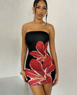 Flora Curve Flower Print Slim Fit Mini Dress