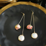 GLSEEVO Natural Fresh Water Baroque Pearl Dangle Earrings For Women Flower Drop Earrings Wedding Gifts Fine Jewellery