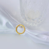 Minimalist Clear Rhinestone Gold Plated Hollow Circle Ring for Women Stainless Steel Geometric Finger Rings Jewellery