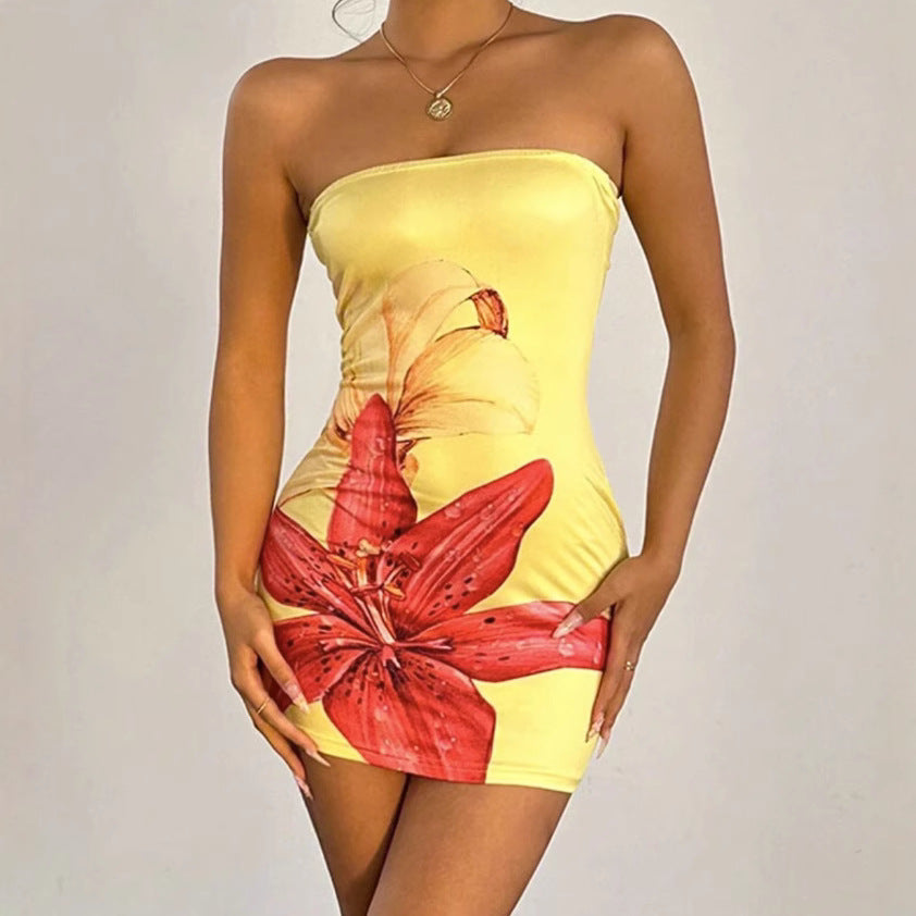 Flora Curve Flower Print Slim Fit Mini Dress