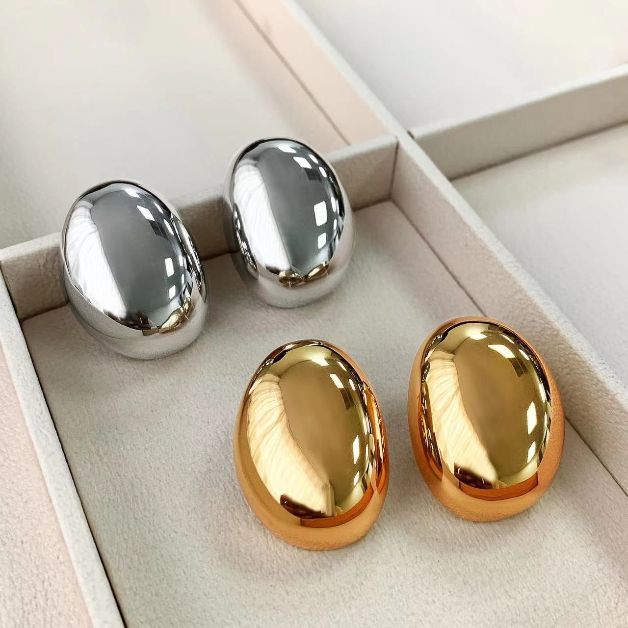 New Brass Teardrop Half Hollow Large Earrings Metal Smooth Ladies Jewellery
