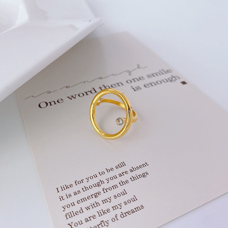 Minimalist Gold-Plated Rhinestone Circle Ring
