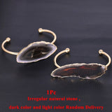 Natural Stone Hand Jewellery Irregular Nature Agates Slice Half Open Bangles for Women Gold Color Charms Bracelet