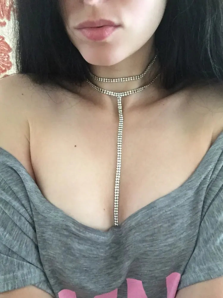 Rhinestone Double Choker Lariat Necklace