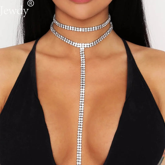 Rhinestone Double Choker Lariat Necklace