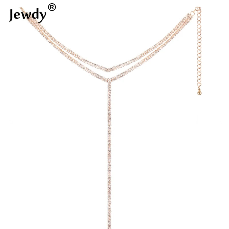 Rhinestone Double Choker Lariat Necklace