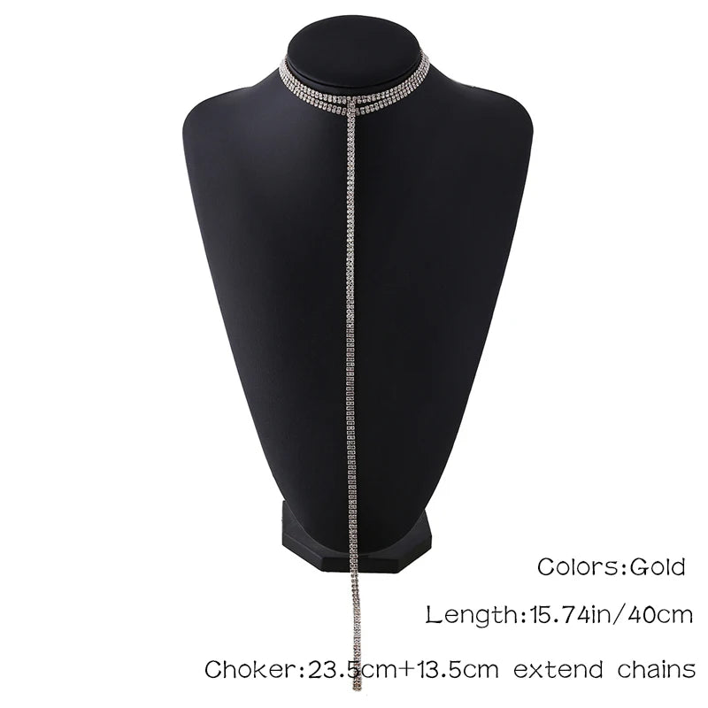 Rhinestone Double Choker Lariat Necklace