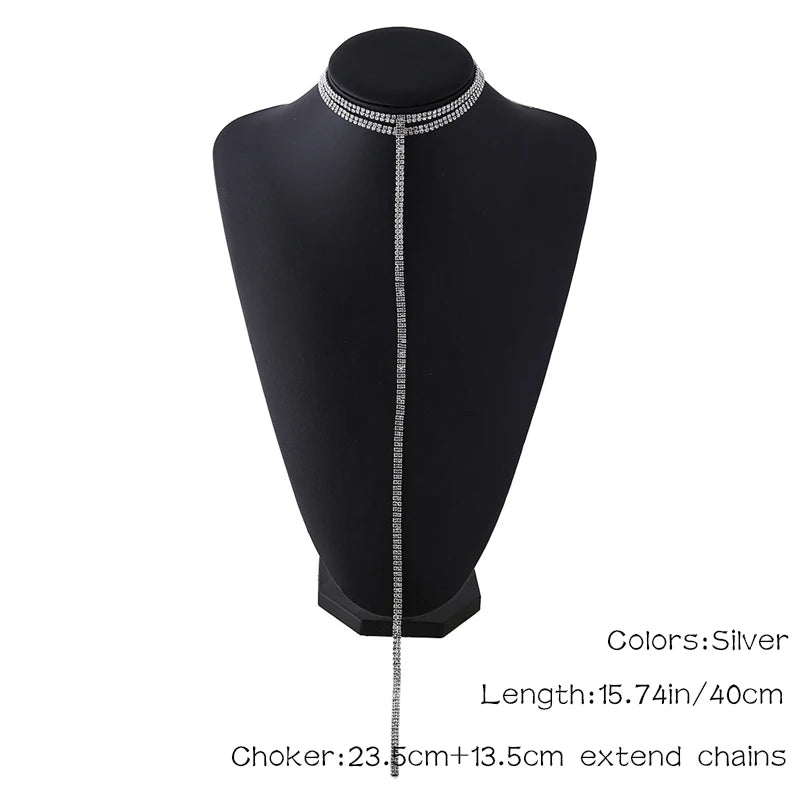 Rhinestone Double Choker Lariat Necklace
